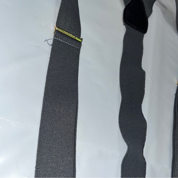 PELICAN DARK GRAY SUSPENDERS, BLACK leather Button straps, Brass Clips MEN’s USA - Picture 8 of 12